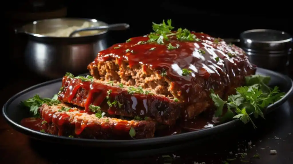 Image of a meatloaf topped with a rich, sticky glaze made with honey as a substitute for brown sugar.