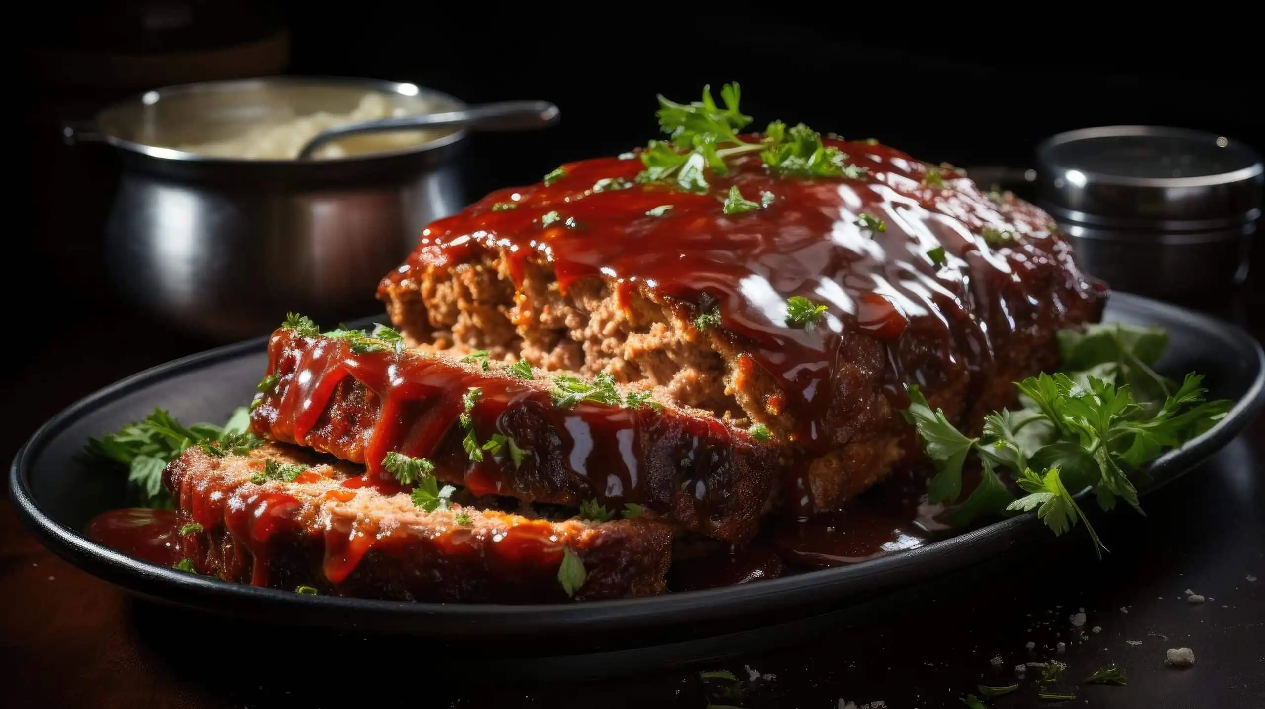 Image of a meatloaf topped with a rich, sticky glaze made with honey as a substitute for brown sugar.