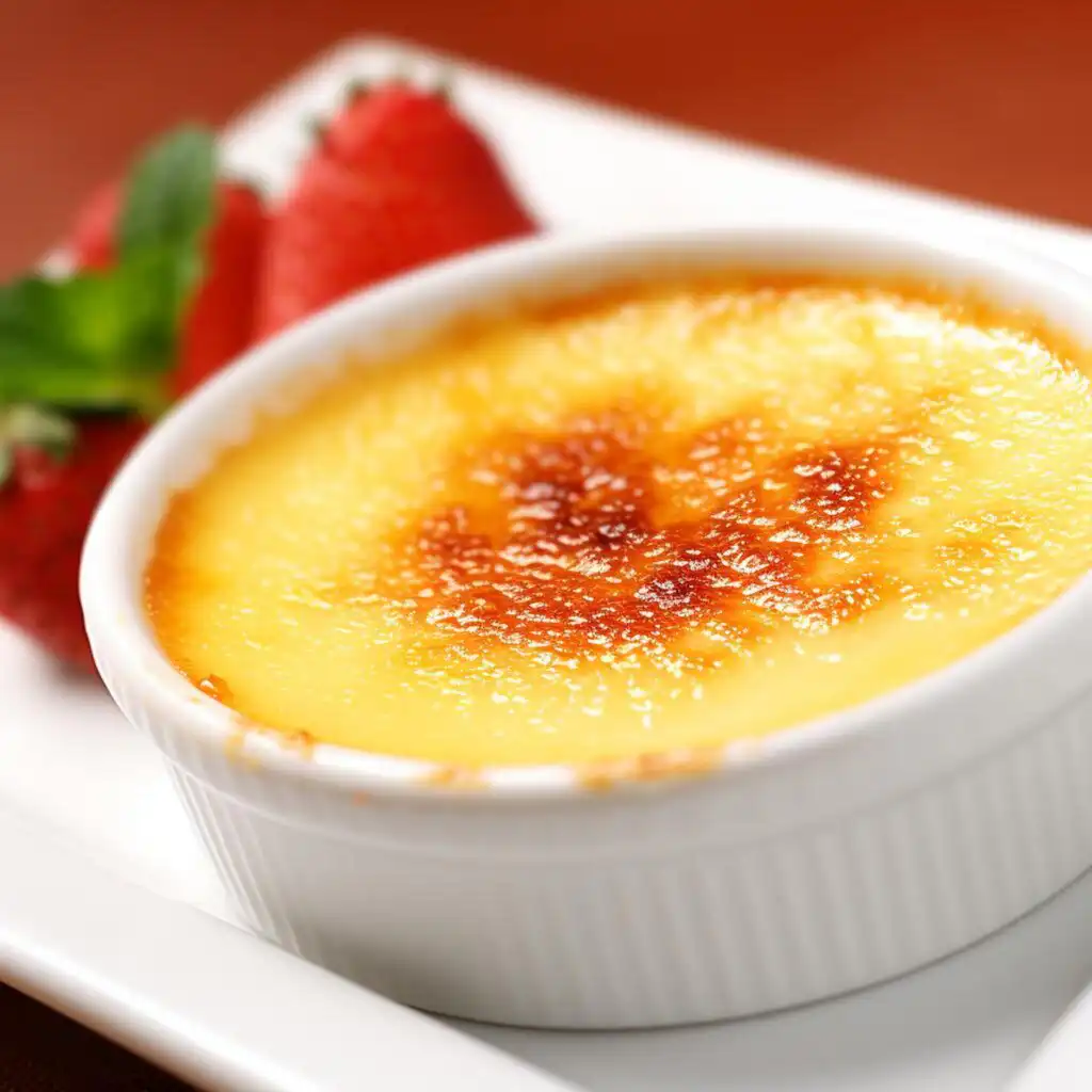 Golden caramelized crab brulee served in a ramekin