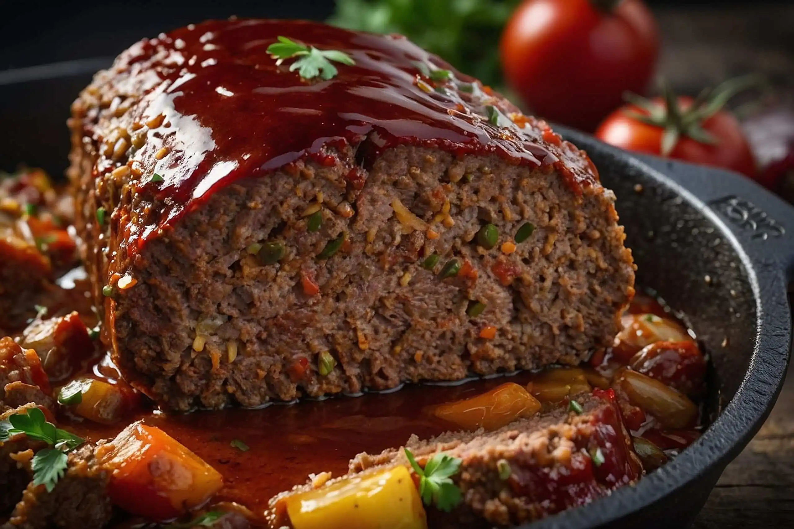 Image of a meatloaf being baked uncovered in an oven, showing a crispy, caramelized top.