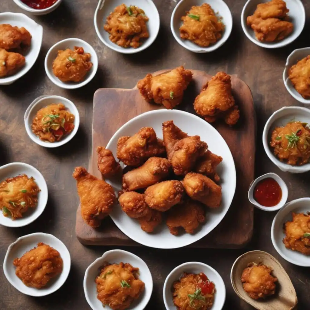 A plate of crispy chicken bites served with dipping sauce