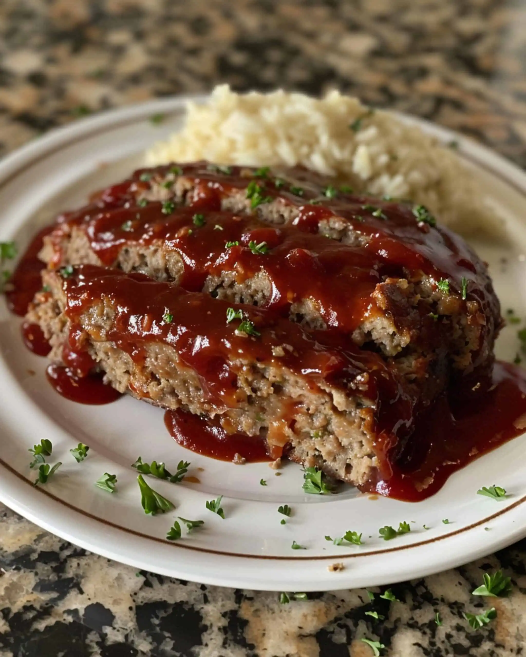 Image of meatloaf topped with a rich homemade ketchup-based glaze