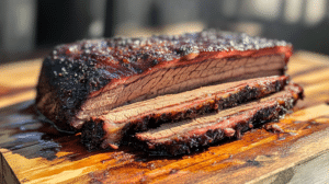 Juicy Traeger smoked brisket with a caramelized crust