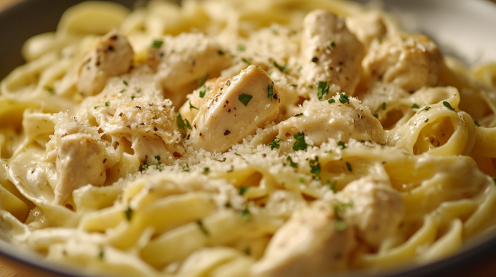 Creamy garlic parmesan chicken pasta in a bowl