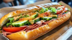 Sub in a Tub filled with deli meats, cheese, fresh vegetables, and a light dressing.