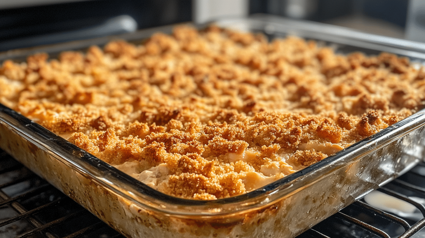 Mouthwatering Ritz Chicken Casserole topped with golden crispy Ritz crackers, perfect for family dinners.