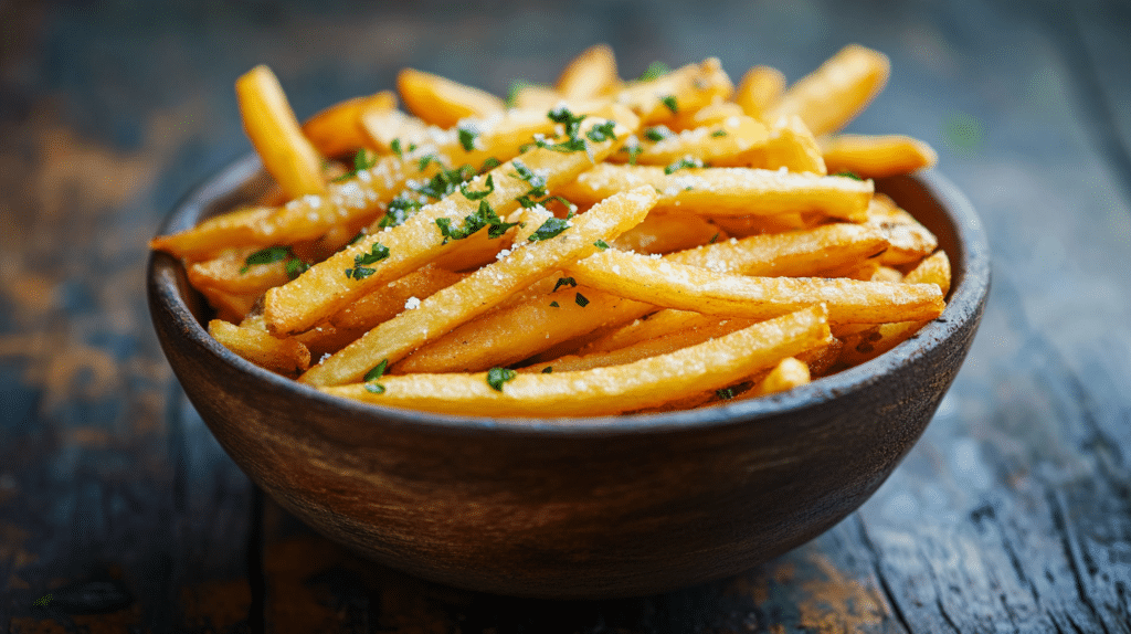 Crispy homemade potato sticks with herbs
