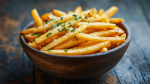 Crispy homemade potato sticks with herbs