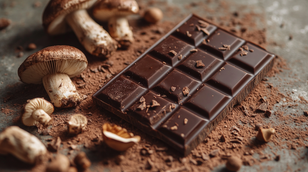 Mouthwatering mushroom chocolate bar with a rich chocolate texture and health benefits.