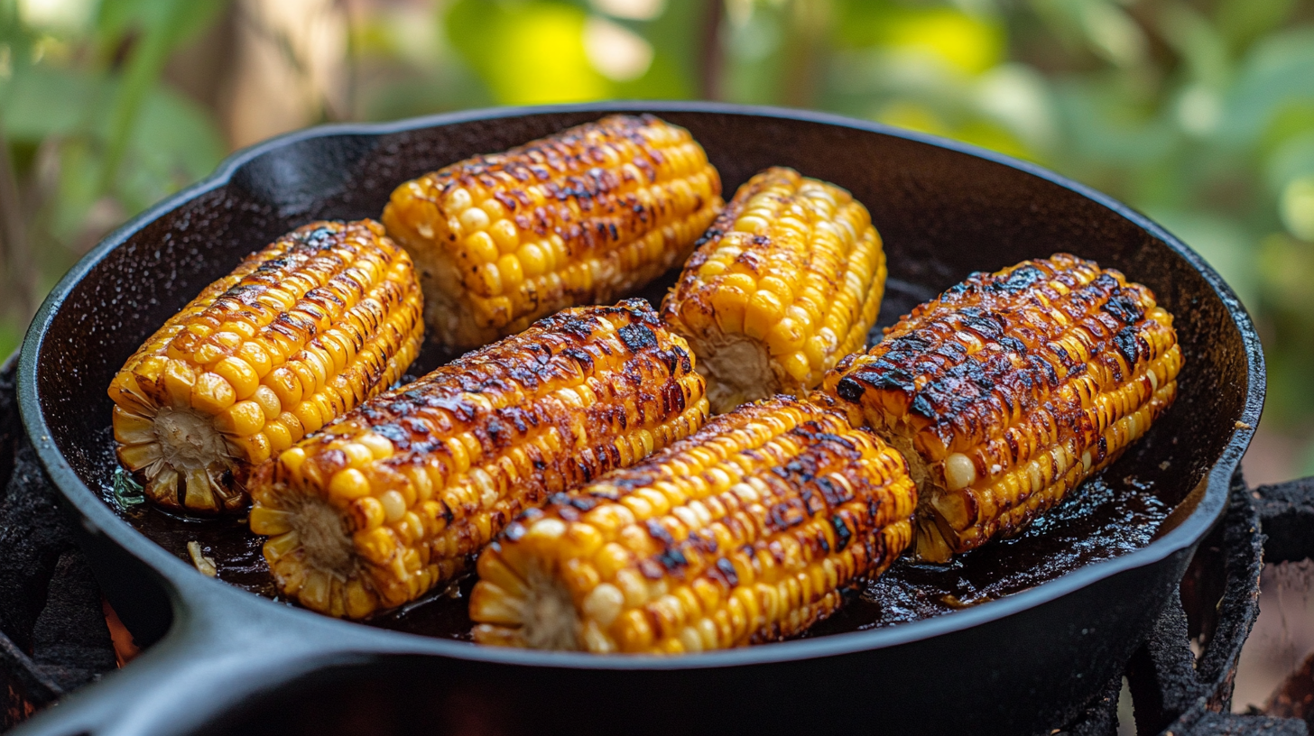 A mouthwatering plate of Southern fried corn with golden kernels, served in a cast-iron skillet.
