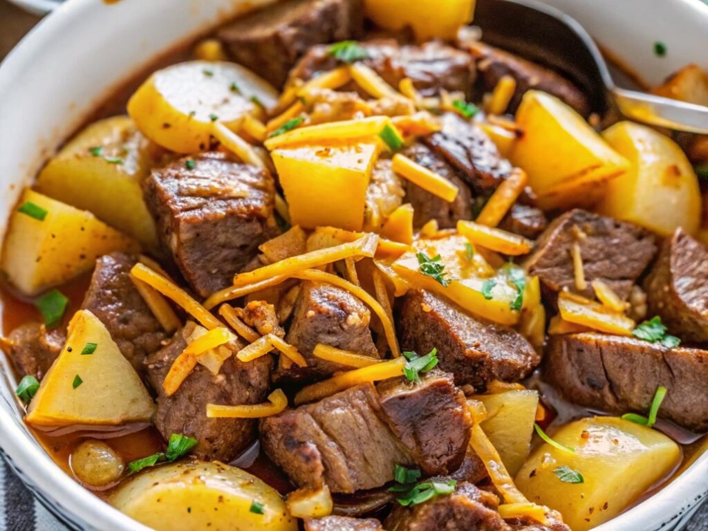 Crockpot Loaded Steak and Potato Bake