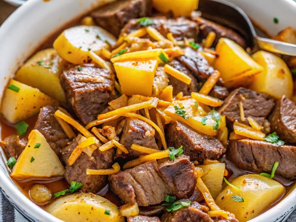 Crockpot Loaded Steak and Potato Bake