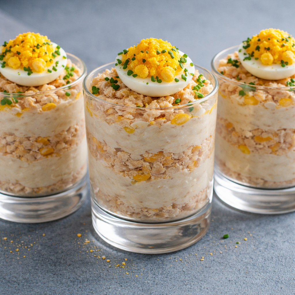 Verrines Thon aux Œufs Mimosa et Mayonnaise