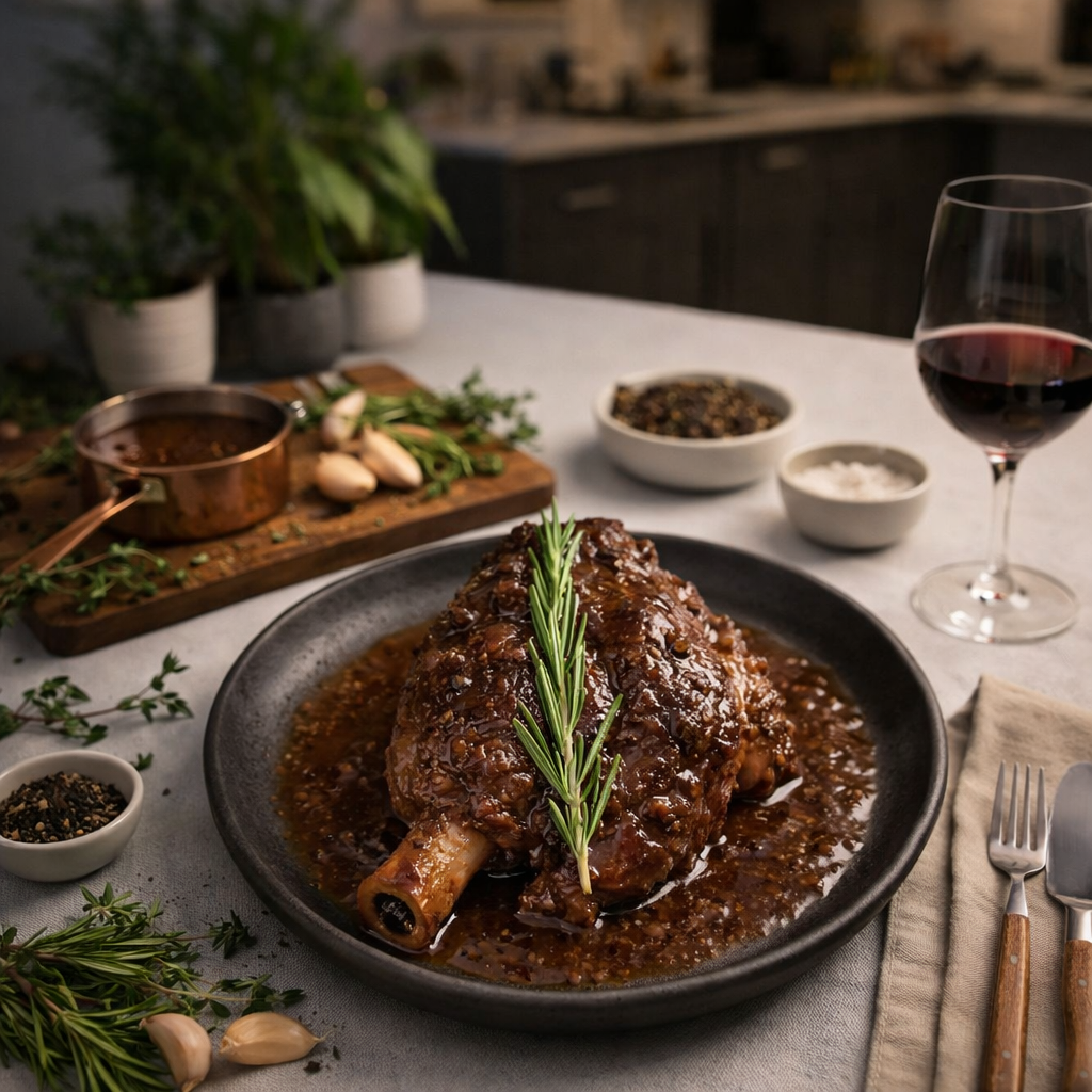 Souris d'agneau confites au miel et romarin