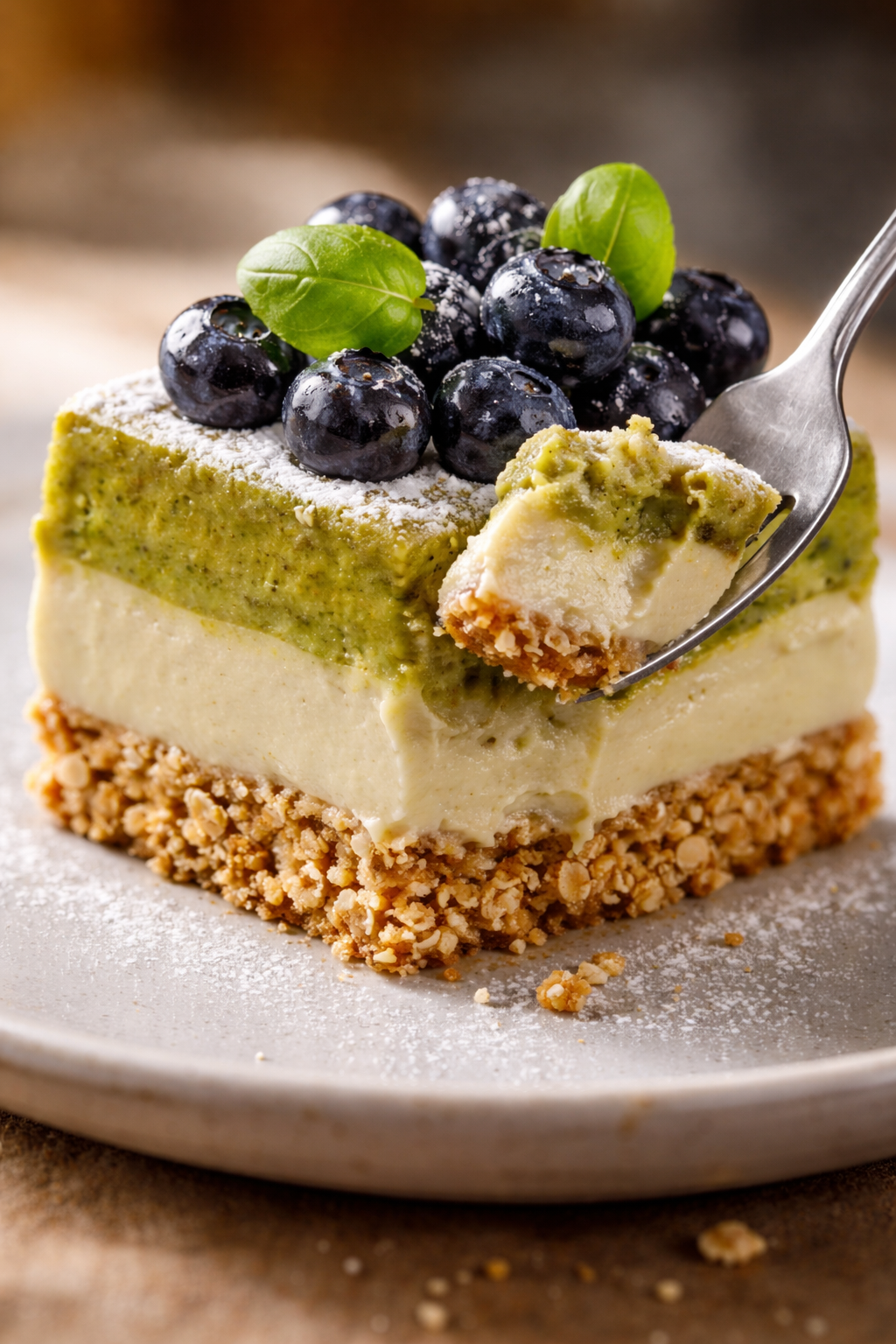 Gâteau frais avoine, crème vanille & myrtilles