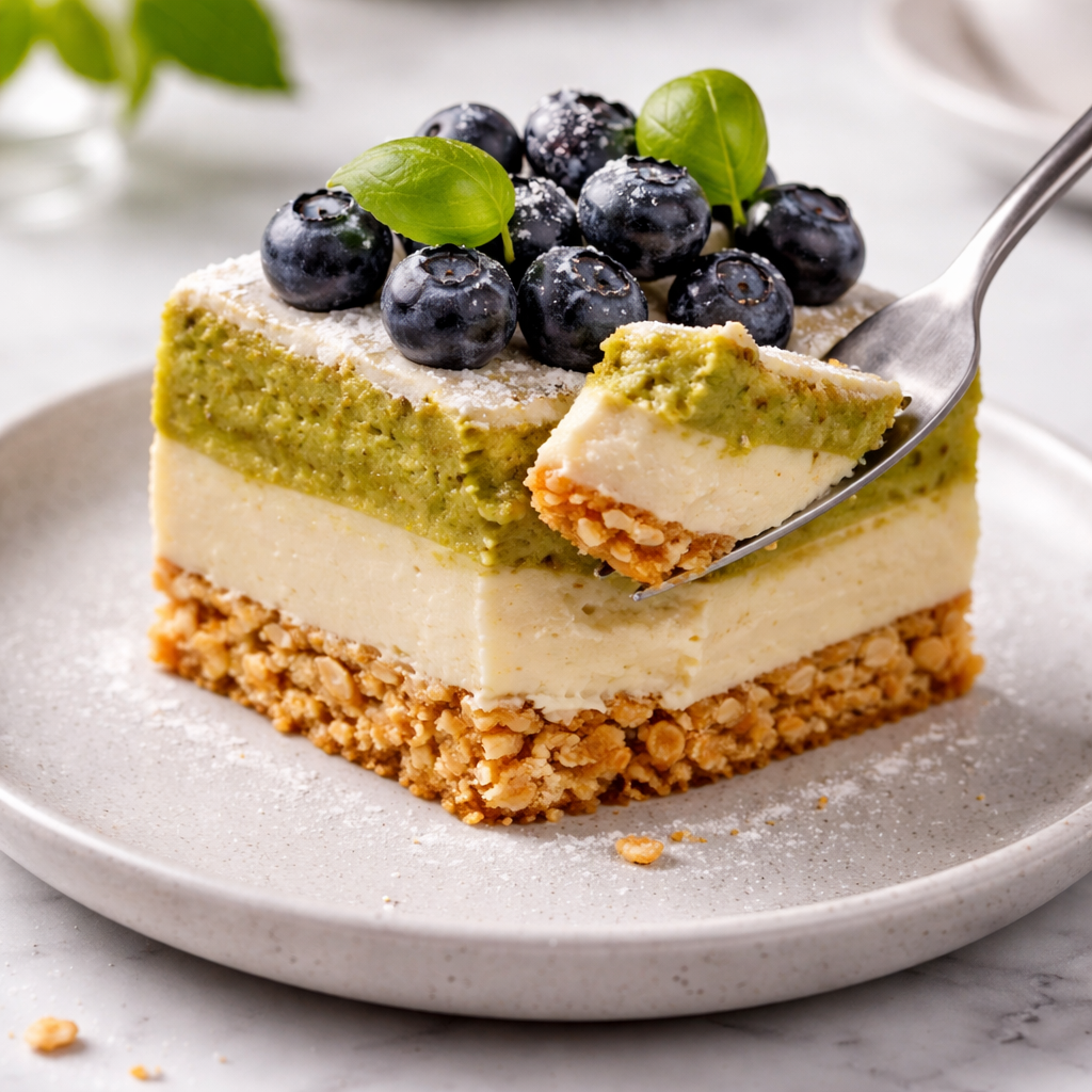 Gâteau frais avoine, crème vanille & myrtilles
