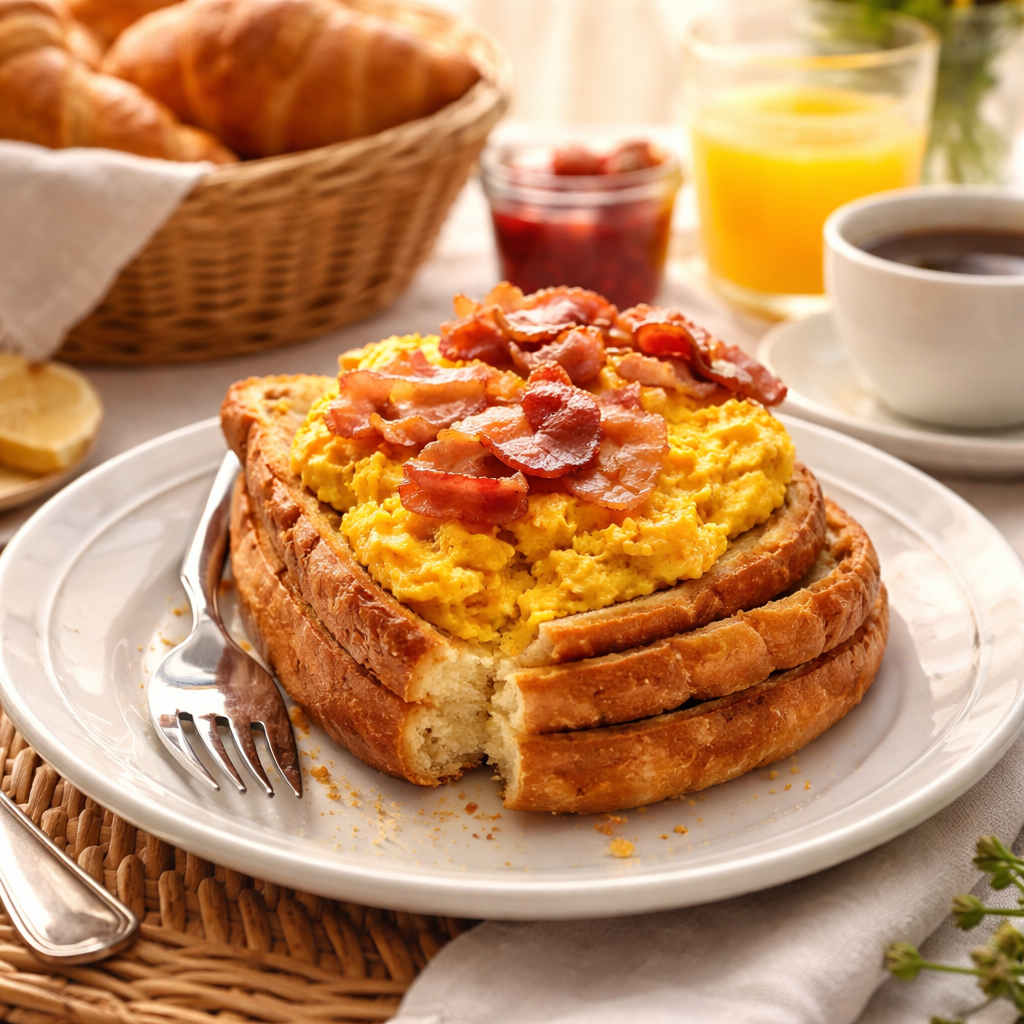 Brioche Perdue Salée aux Œufs Brouillés