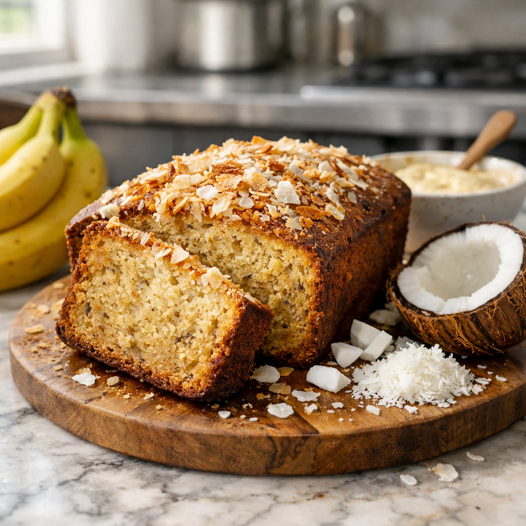 Gâteau fondant bananes et noix de coco