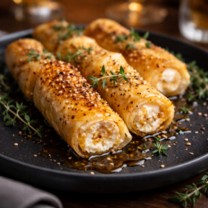 Roulés de feta croustillants au miel épicé