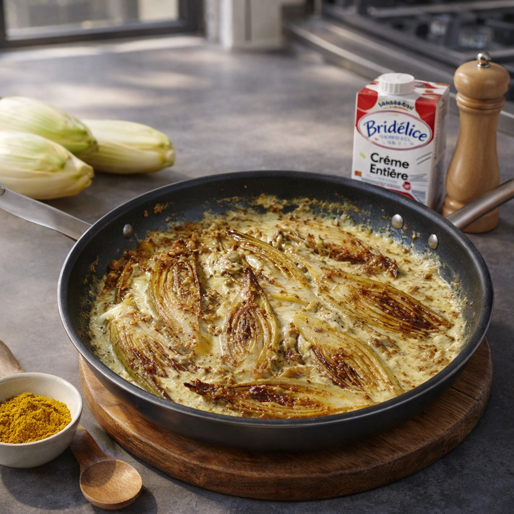 Endives braisées à la Crème Bridélice et au curry