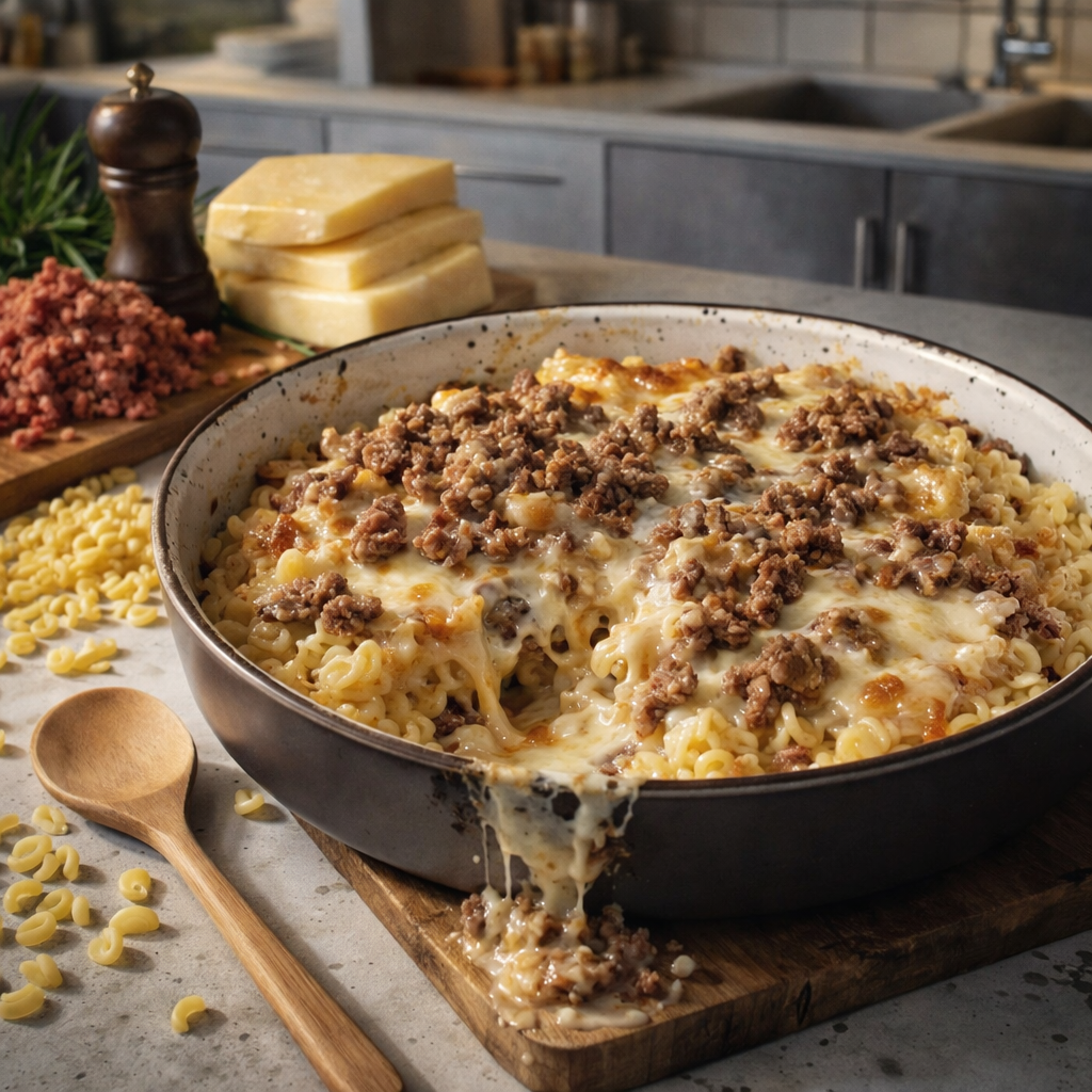 Gratin de Coquillettes à la Raclette et Viande Hachée