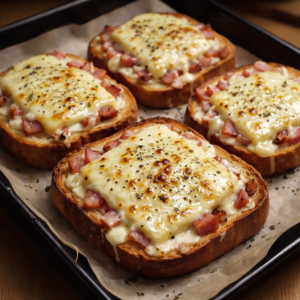 Croque-monsieur gratiné aux lardons et fromage de chèvre