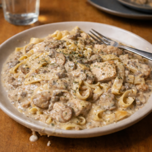 Pâtes crémeuses au poulet et aux champignons