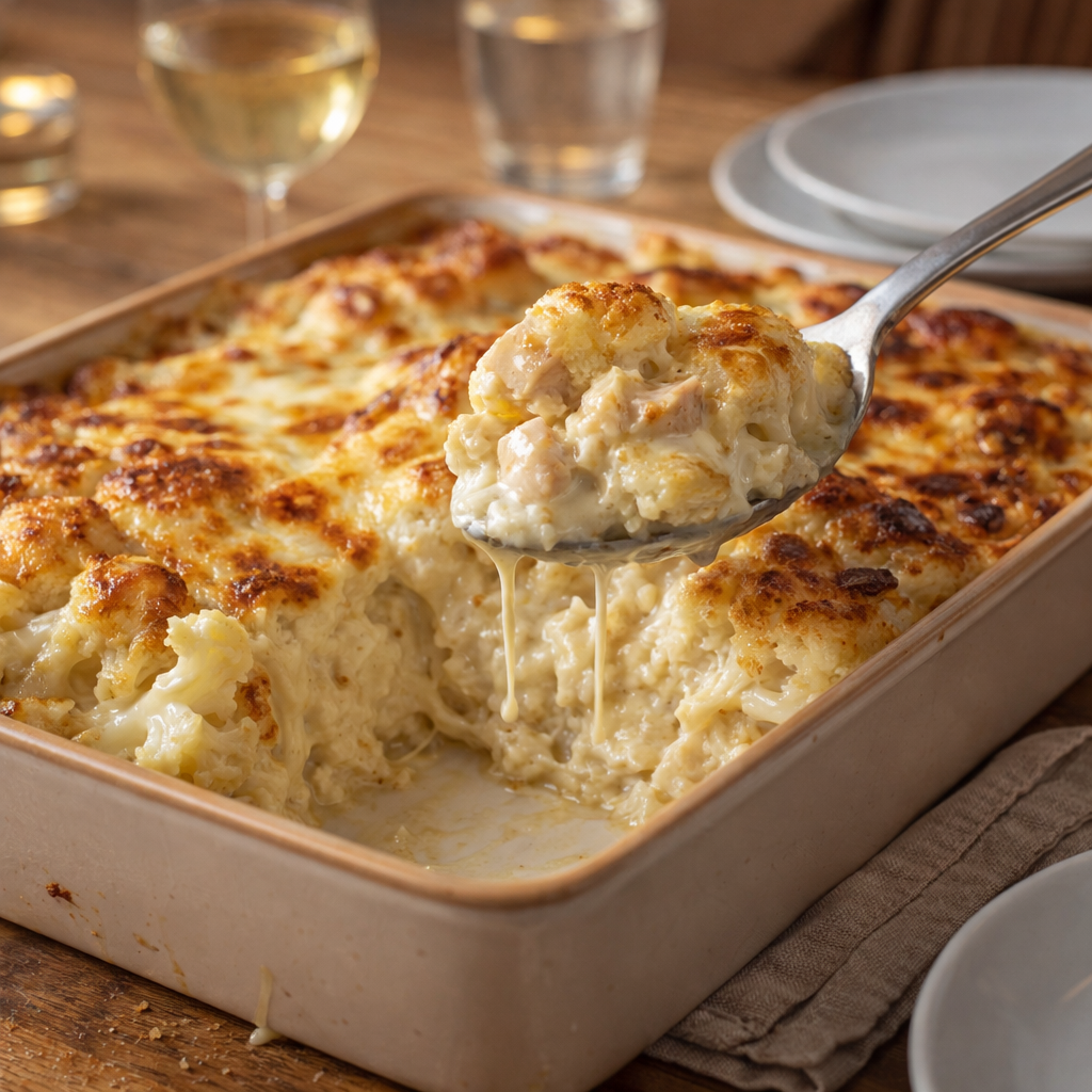 Gratin léger de chou-fleur au poulet