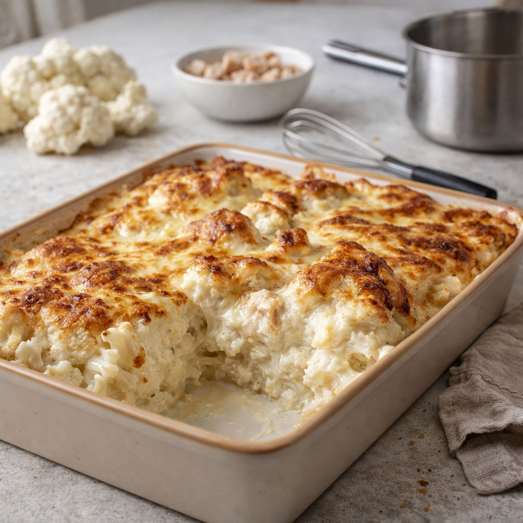 Gratin léger de chou-fleur au poulet