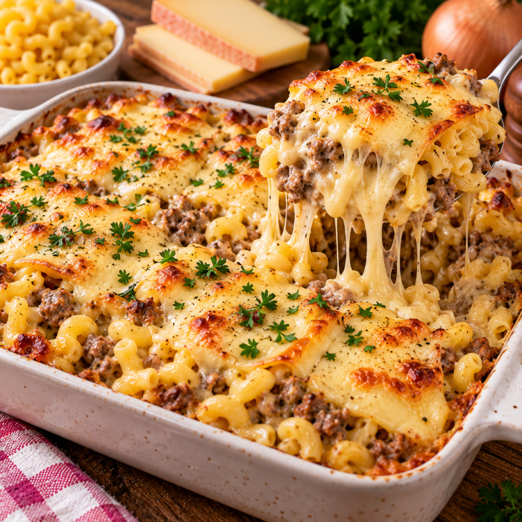 Gratin de Coquillettes à la Raclette et Viande Hachée