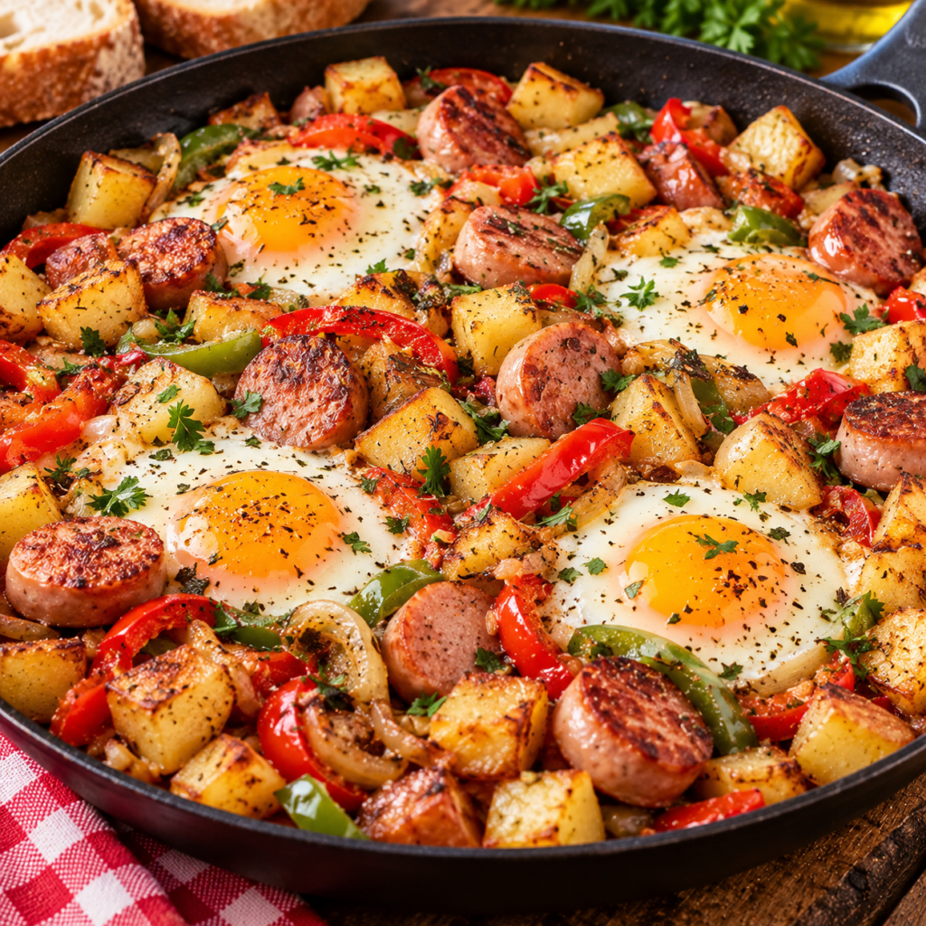 Poêlée Paysanne Aux Saucisses Et Œufs