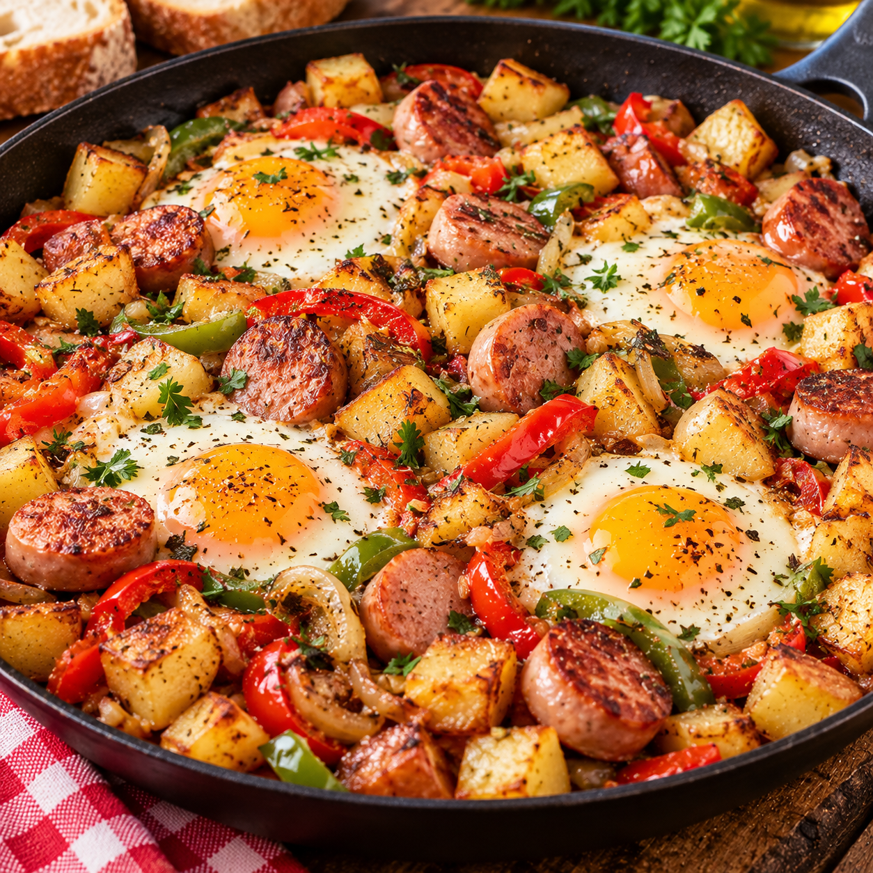 Poêlée Paysanne Aux Saucisses Et Œufs