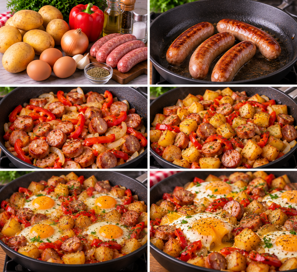 Poêlée Paysanne Aux Saucisses Et Œufs