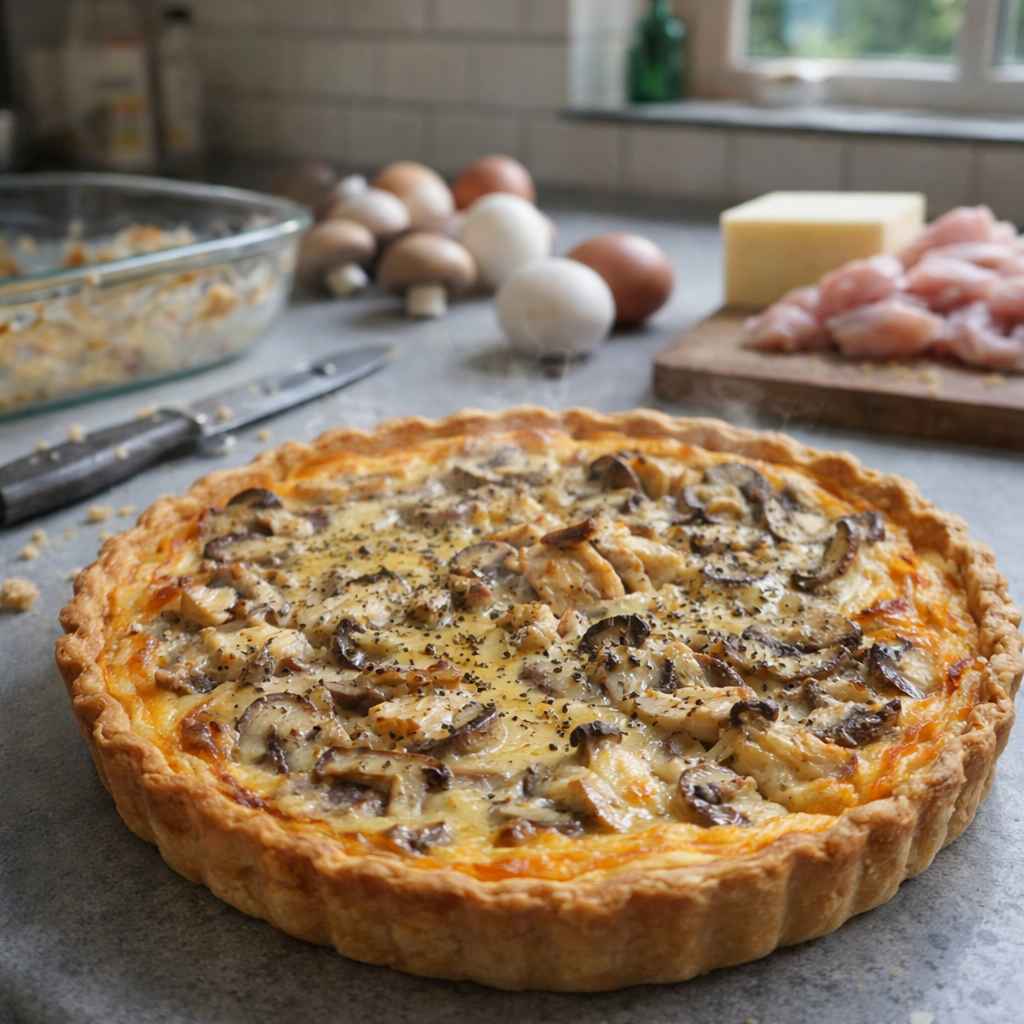 Quiche au Poulet, Champignons et Fromage
