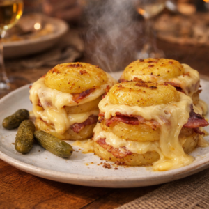 Pommes de Terre au Four au Fromage à Raclette et Lard Fumé