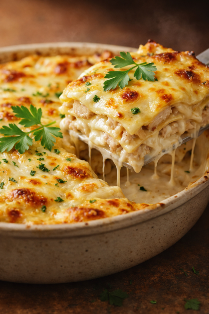 Lasagnes Fondantes au Poulet et Sauce Blanche Crémeuse