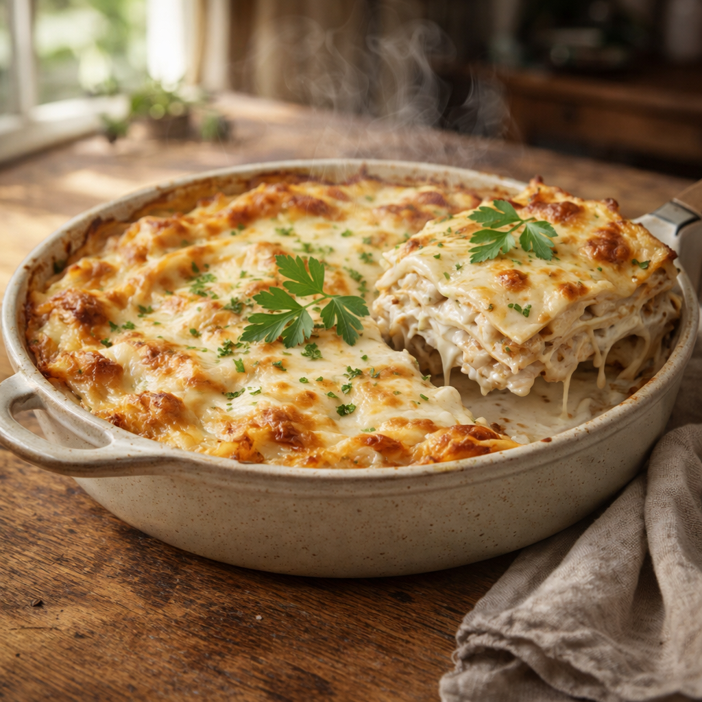 Lasagnes Fondantes au Poulet et Sauce Blanche Crémeuse