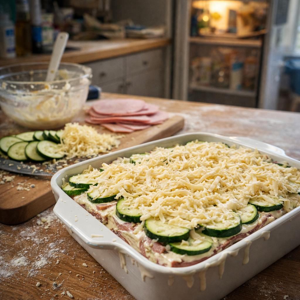 Lasagnes de courgettes au jambon cuit et fromage