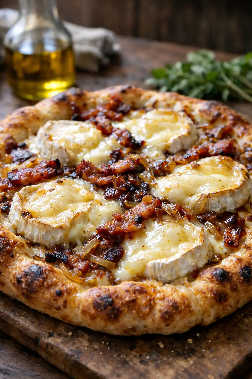 Pizza Camembert Fondante aux Lardons et Oignons Caramélisés