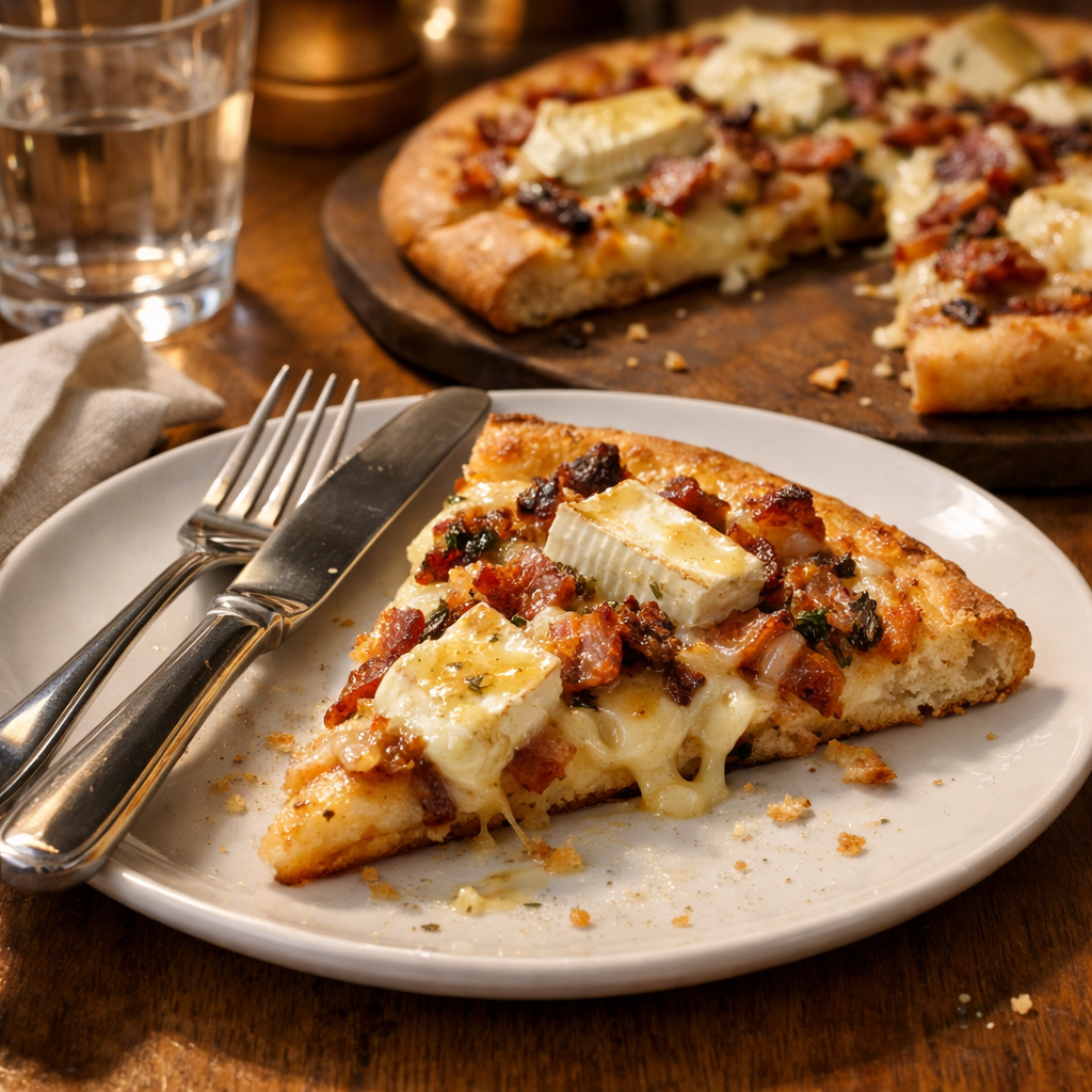 Pizza Camembert Fondante aux Lardons et Oignons Caramélisés