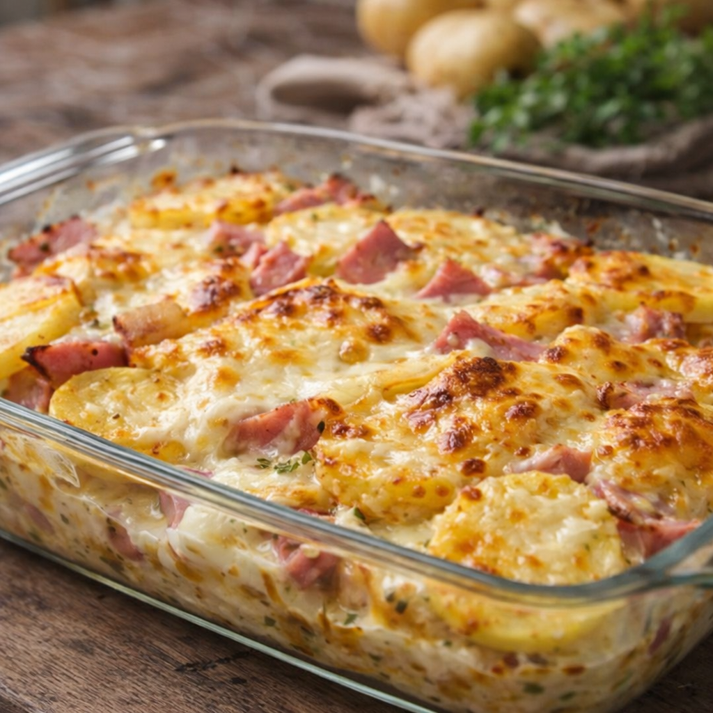Gratin de pommes de terre au jambon