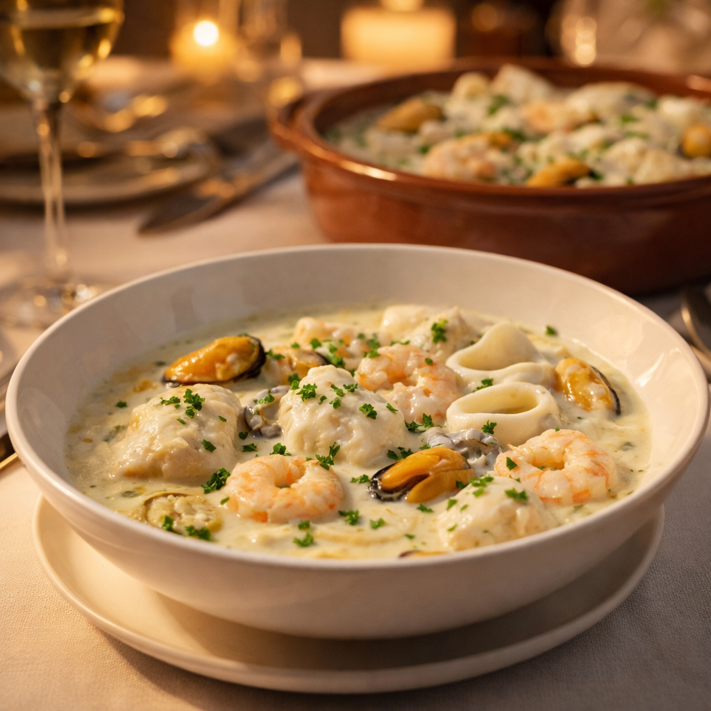 Cassolette de Fruits de Mer et Poisson à la Crème