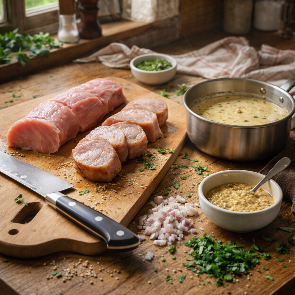 Filet mignon de porc à la moutarde et crème