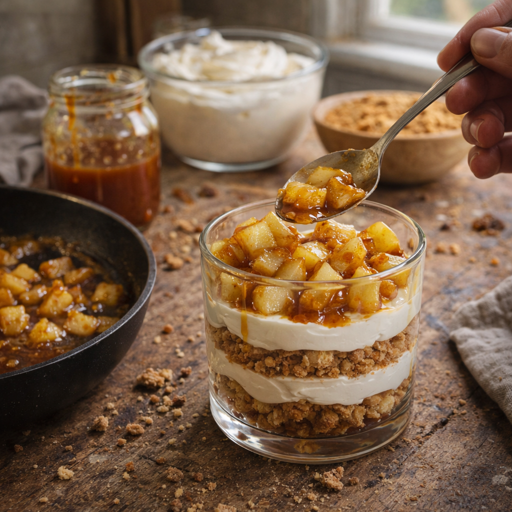 tiramisu caramel beurre salé et pommes poêlées