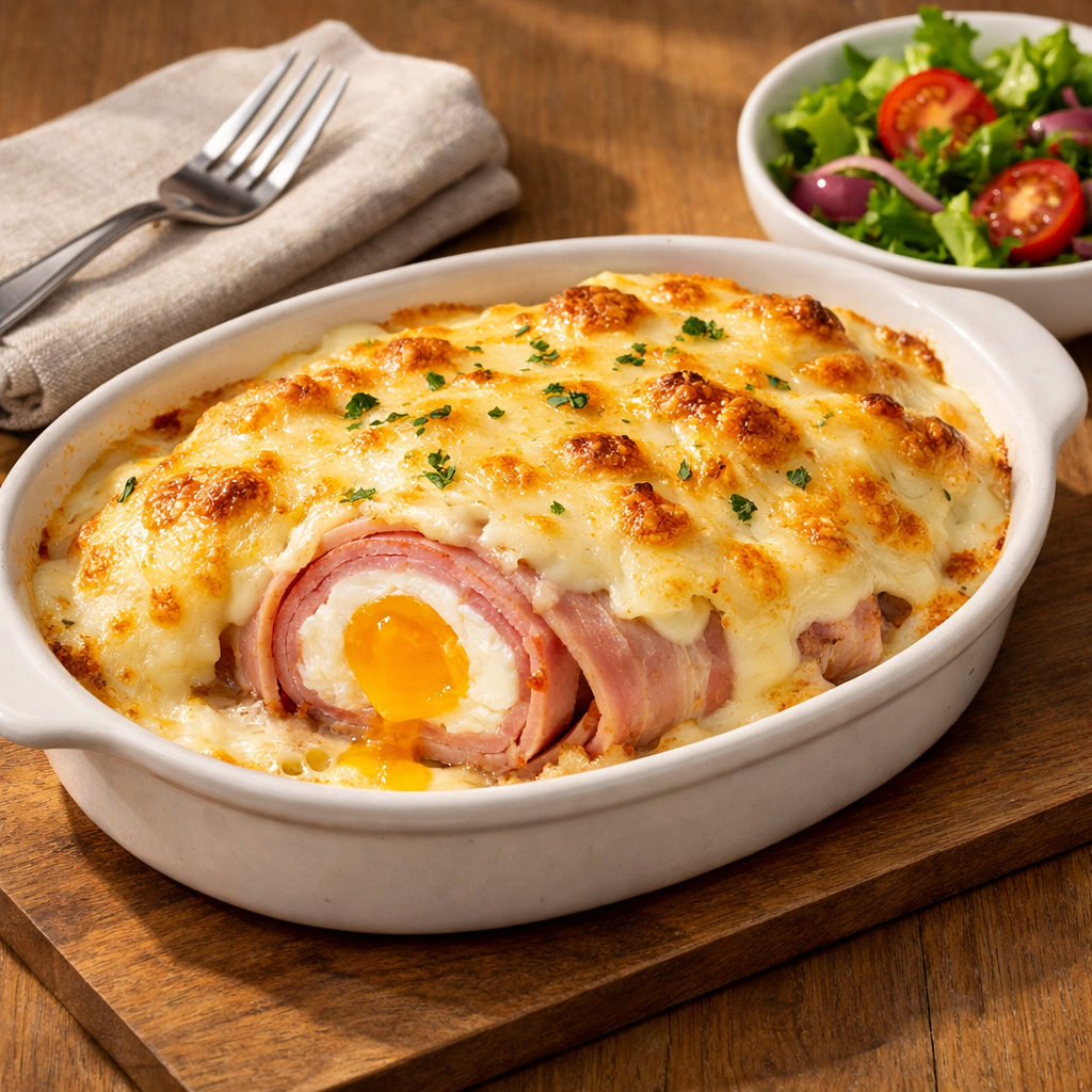 Œufs Roulés au Jambon, Gratinés au Fromage