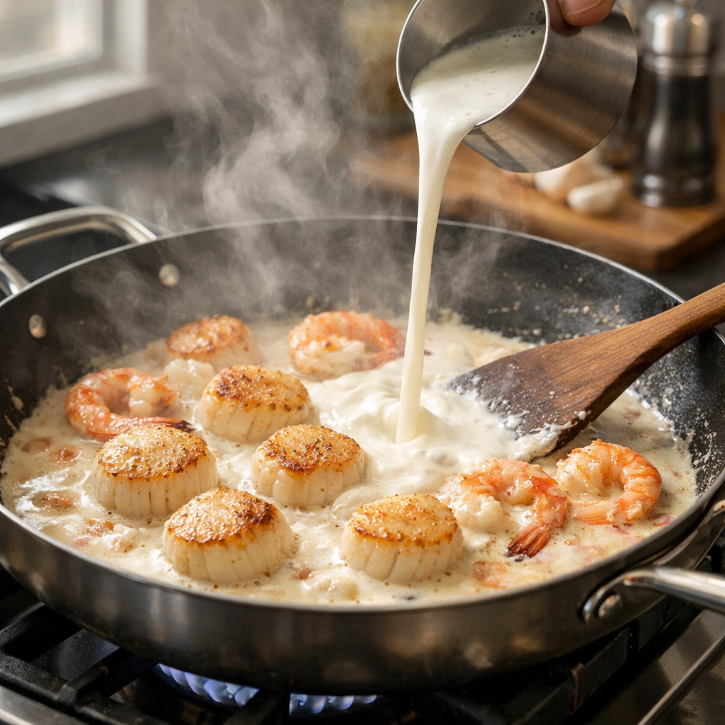 Vol-au-vent aux Saint-Jacques et crevettes