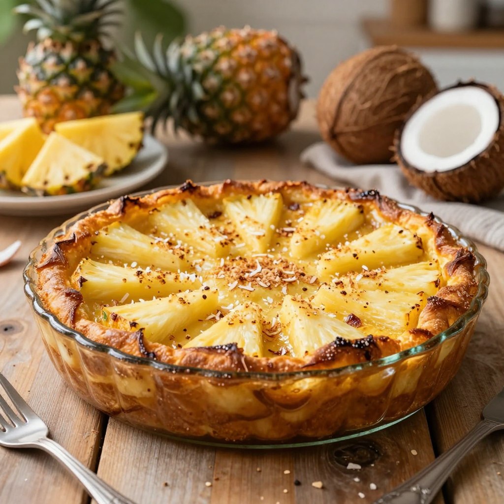 Clafoutis à l’ananas et noix de coco