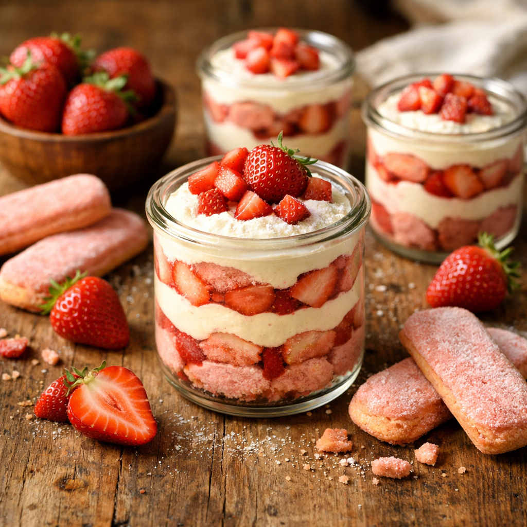 Tiramisu aux fraises et biscuits roses de Reims