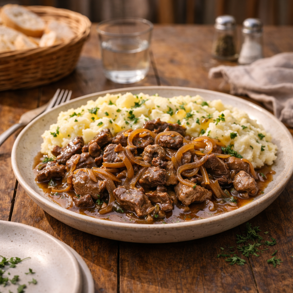 Sauté de bœuf aux oignons caramélisés