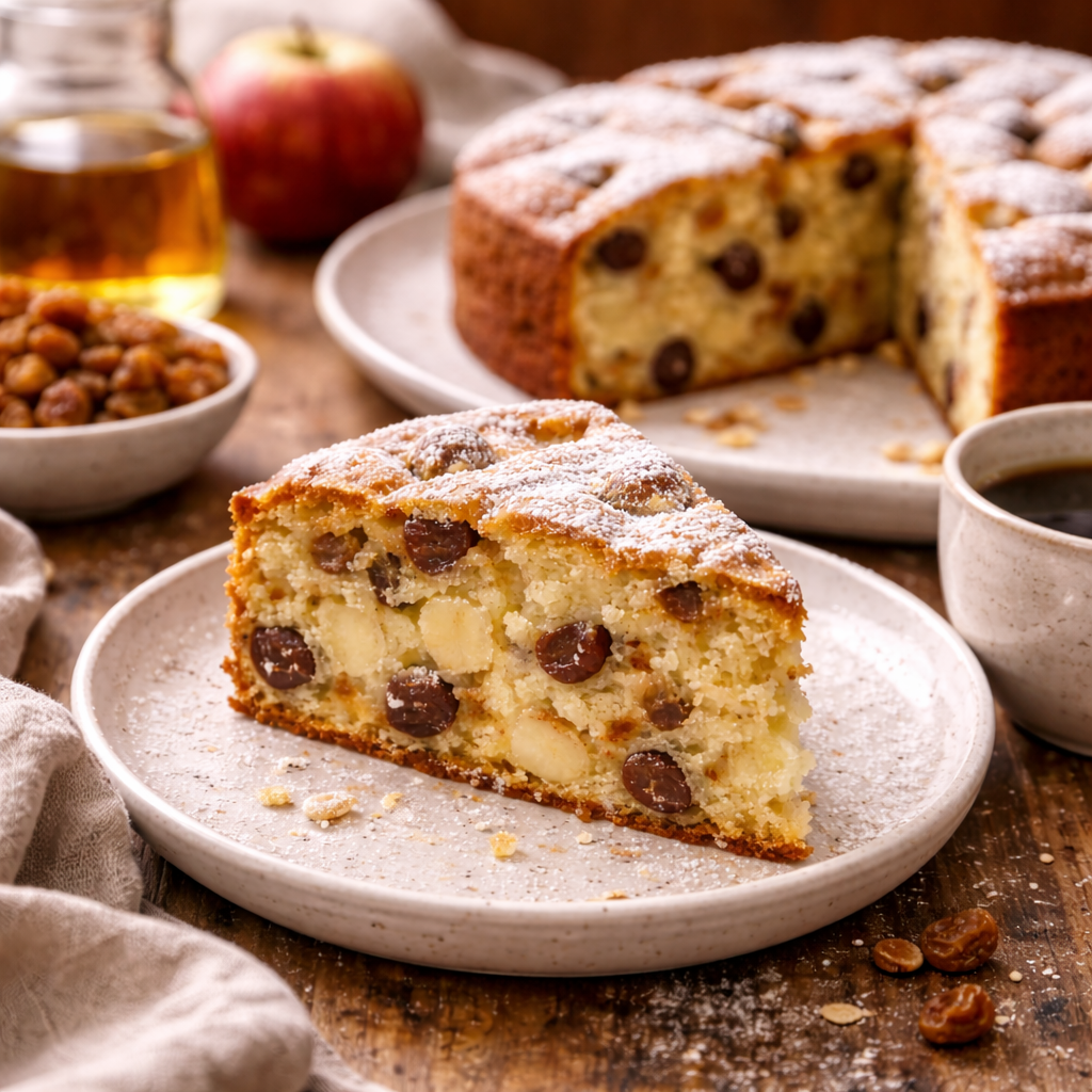 Gâteau pommes rhum raisins